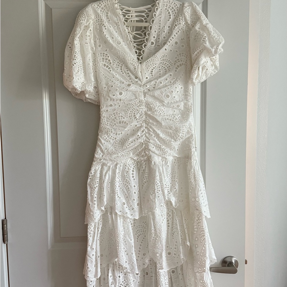 FARM Rio White High Low Lace Dress